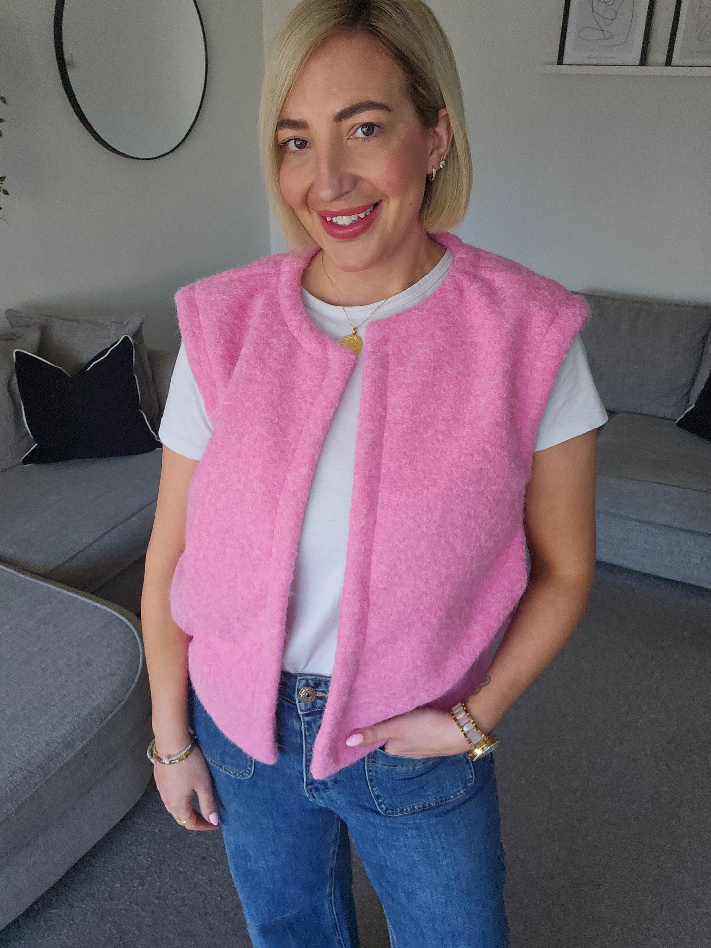 Ciara Textured Waistcoat in Pink