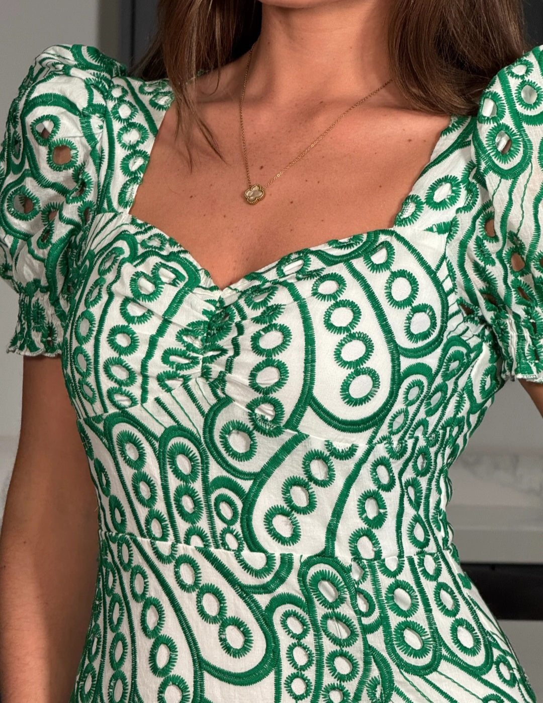 Green Broderie Anglaise Midi Dress