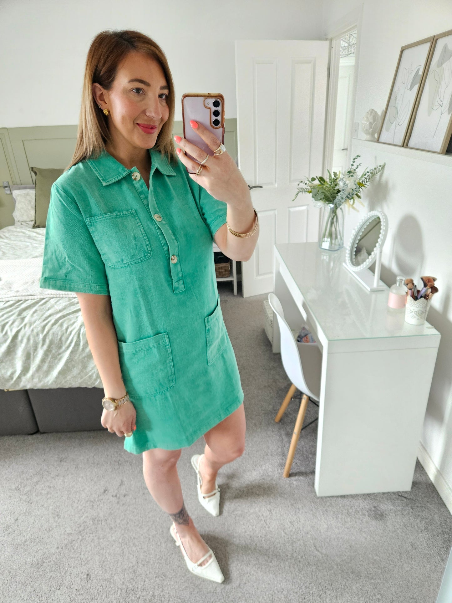 Green denim dress