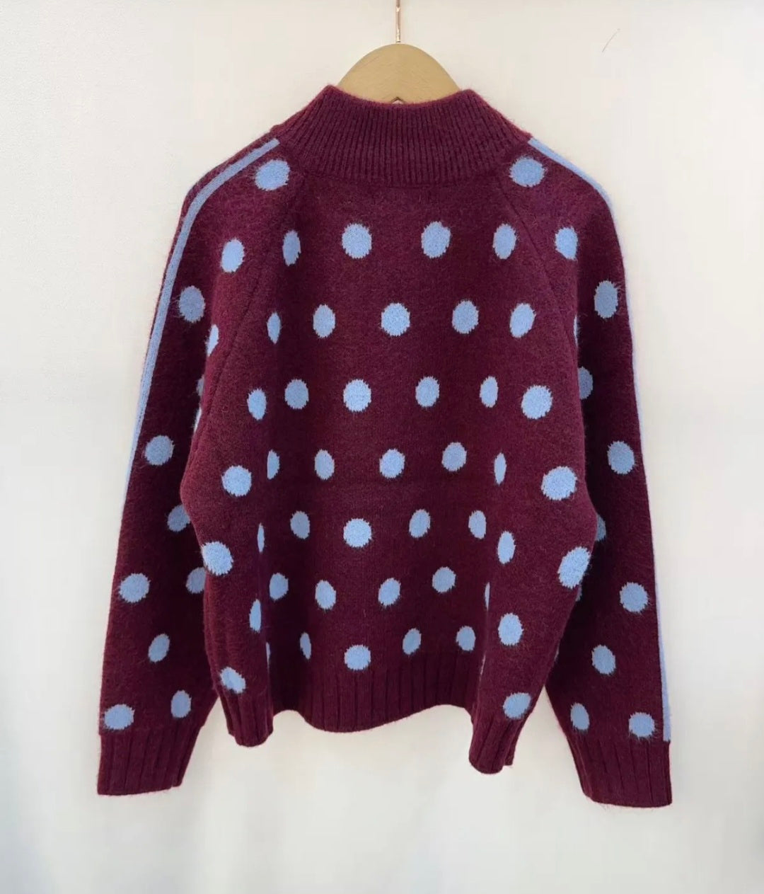 Burgundy and polka dot jumper