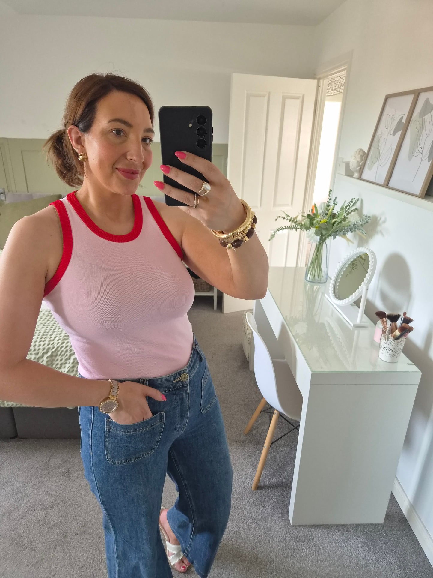 Pink and red ribbed top
