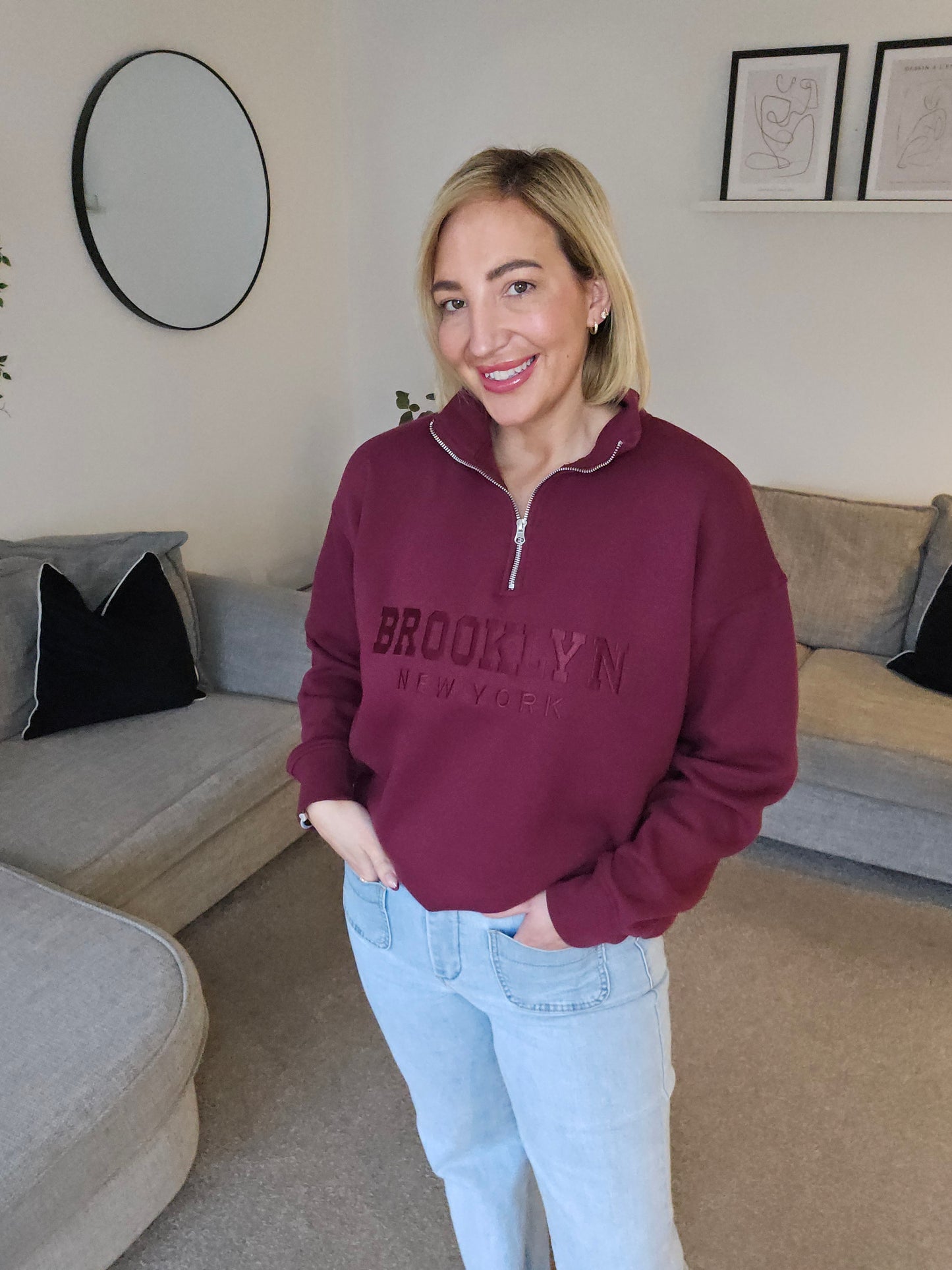 Burgundy Zip Up Jumper