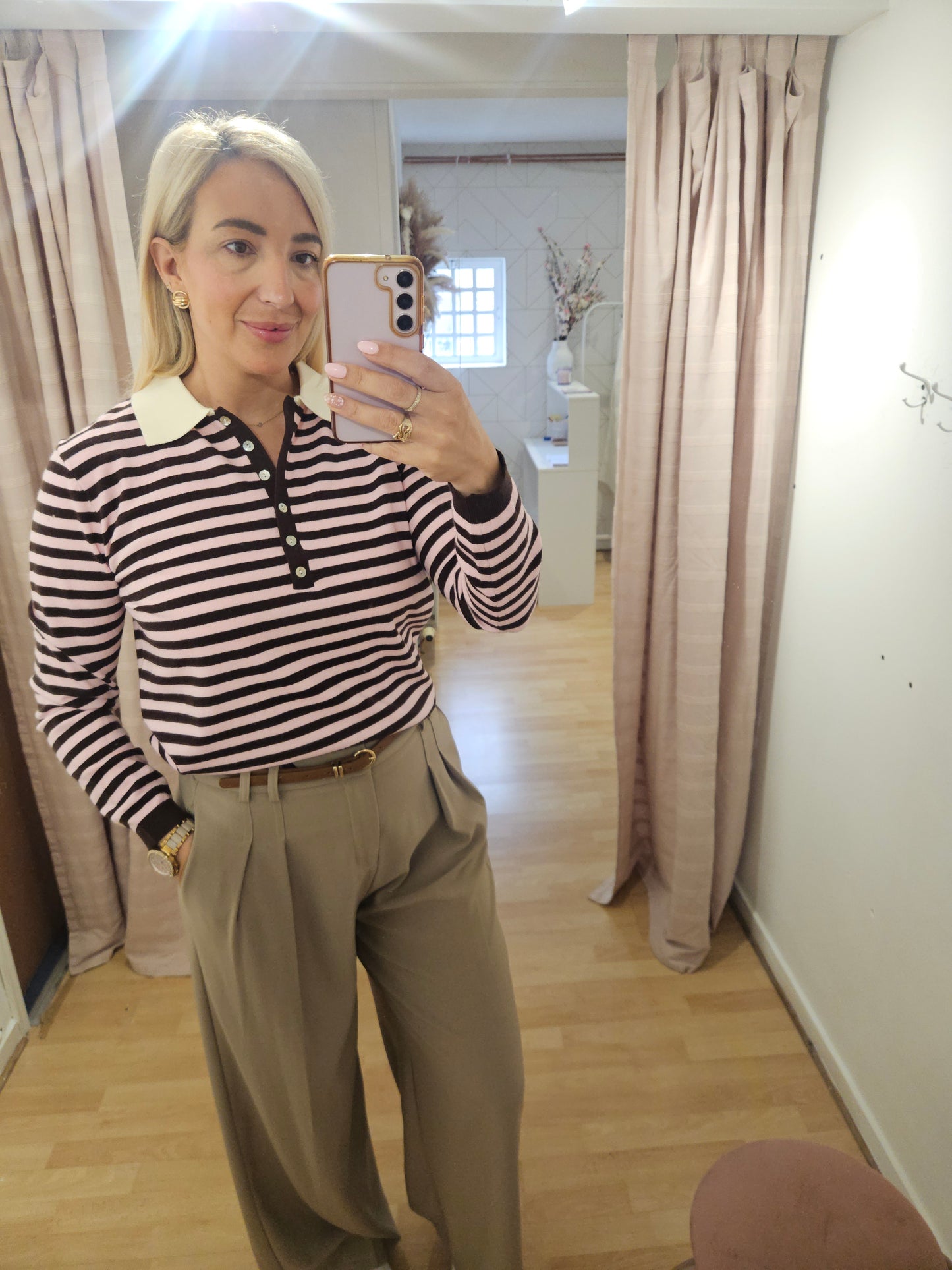 Burgundy & Pink striped knit