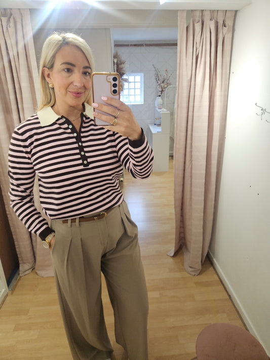 Burgundy & Pink striped knit