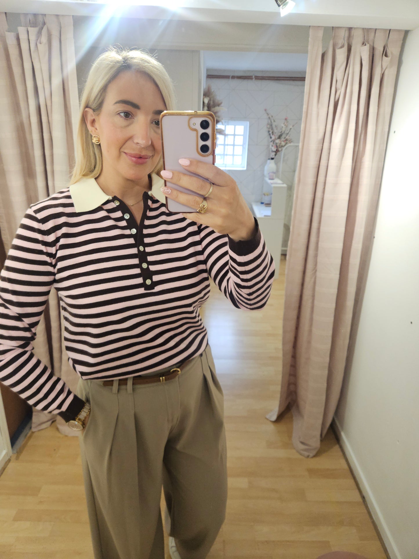 Burgundy & Pink striped knit