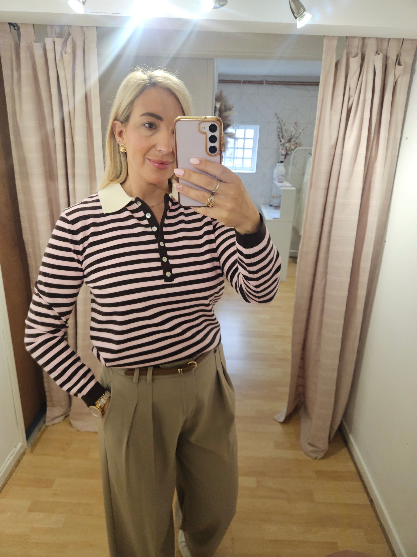Burgundy & Pink striped knit