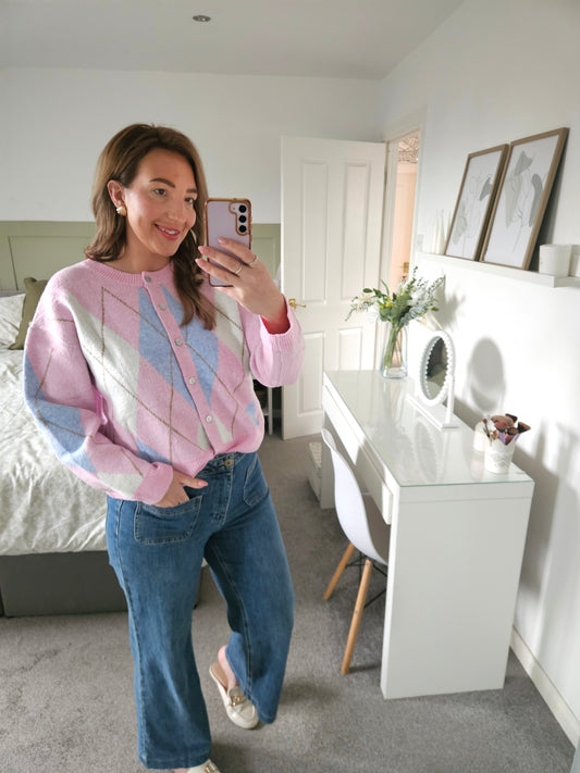 Pink Argyle cardigan
