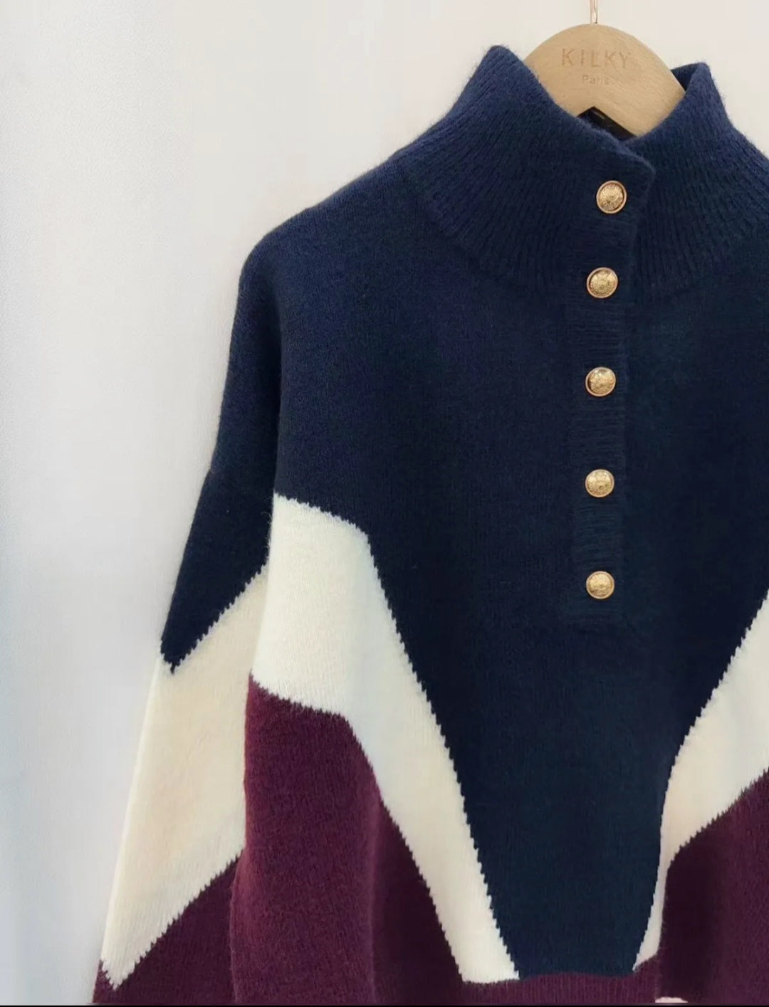 Navy,burgundy and cream knit
