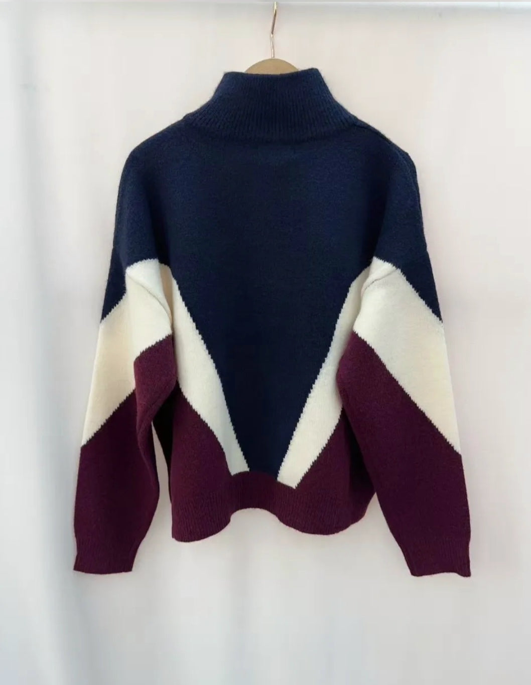 Navy,burgundy and cream knit