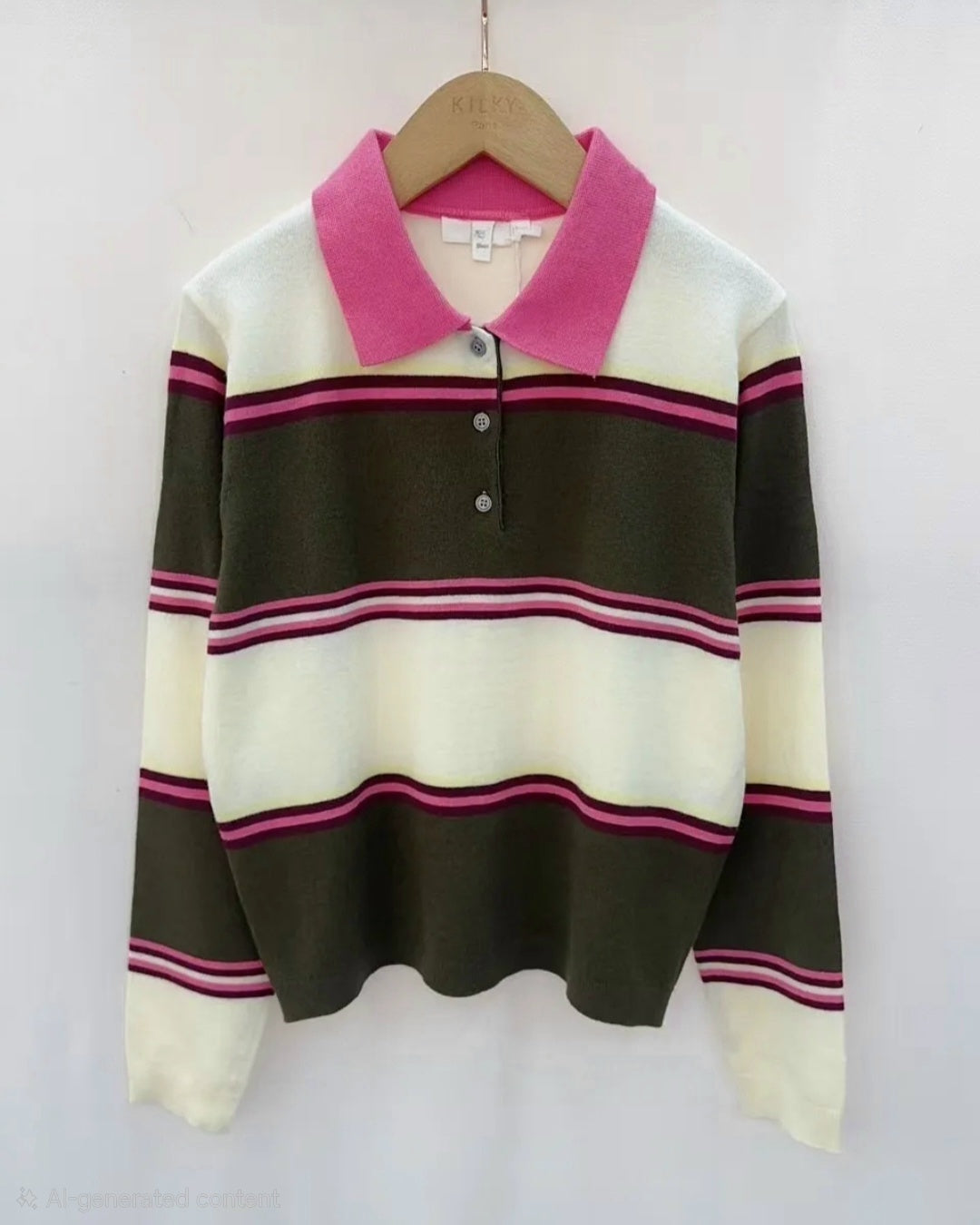 Green,cream & pink knit