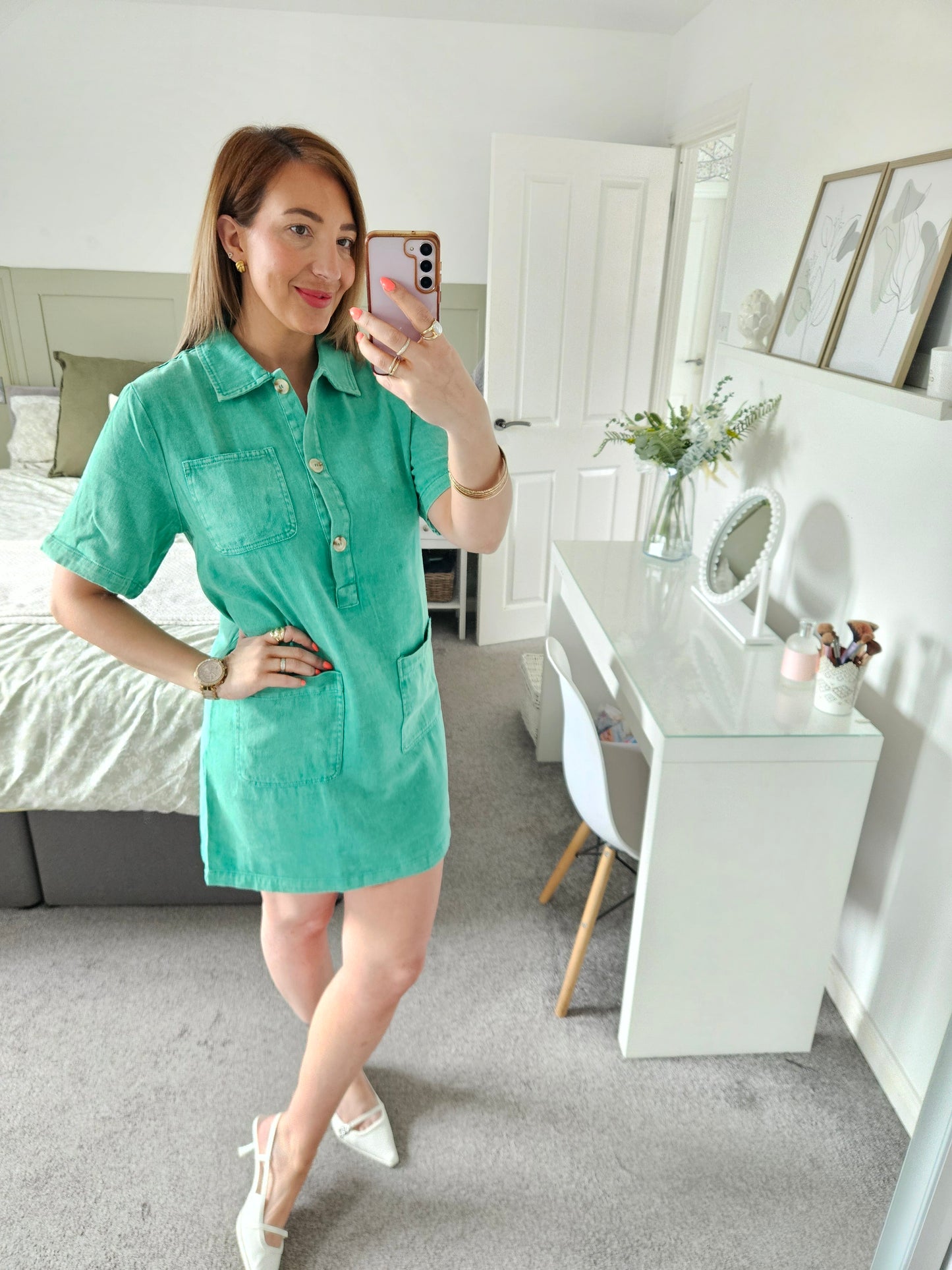 Green denim dress