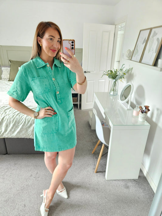 Green denim dress