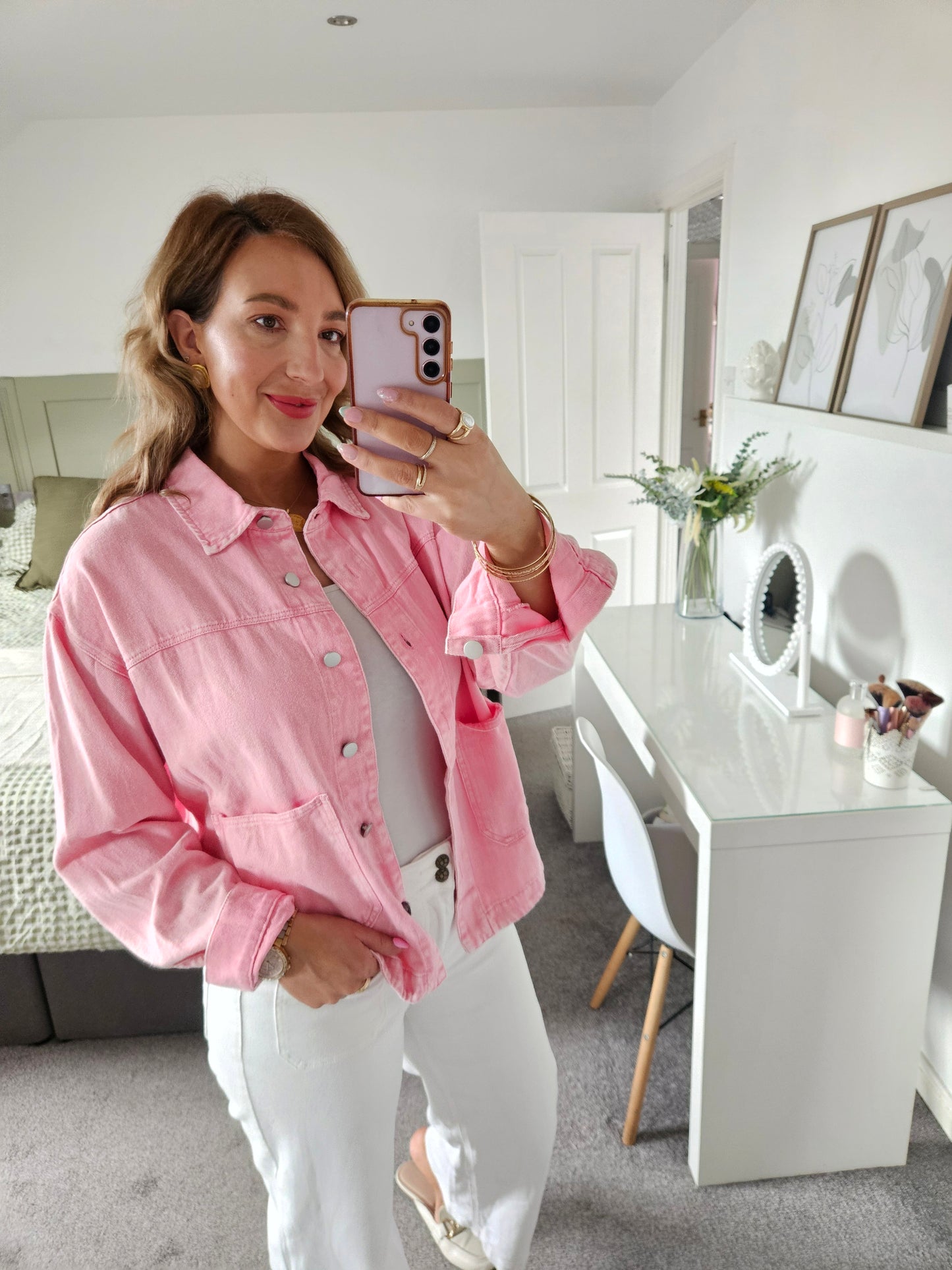 Pink denim shirt