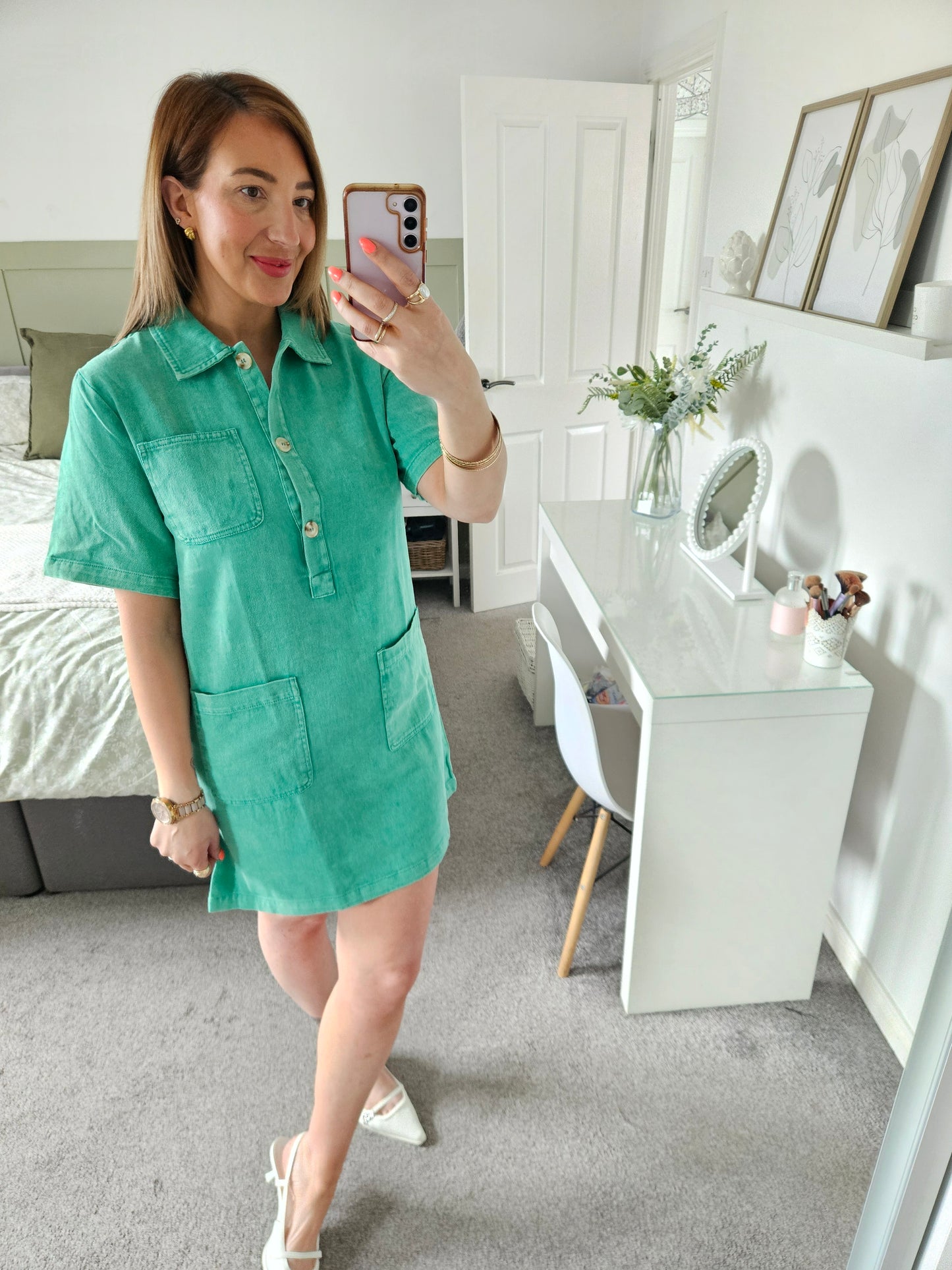 Green denim dress
