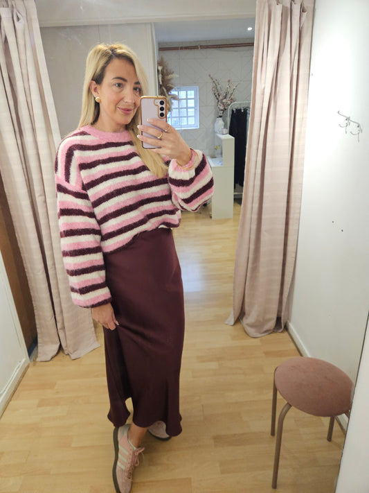 Burgundy & Pink striped jumper