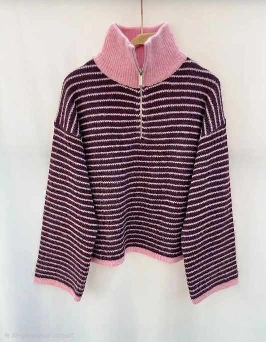 Burgundy & pink zip
