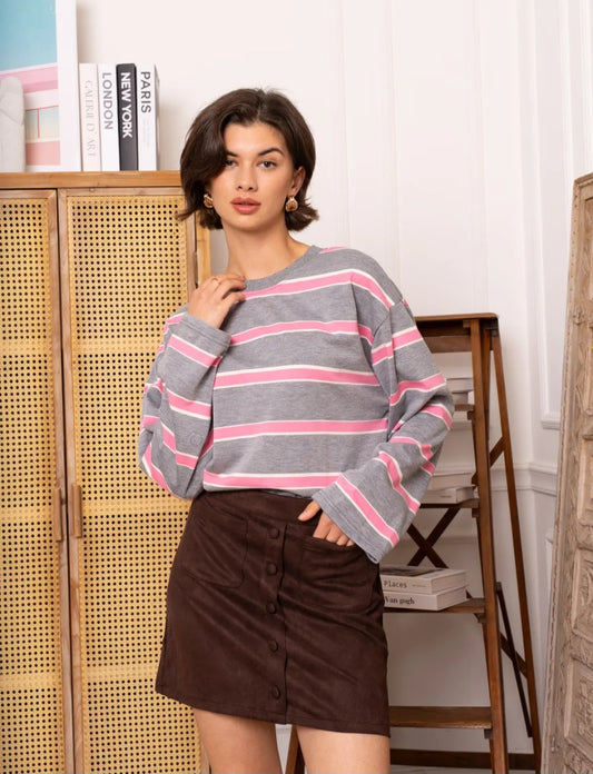 Grey & Pink striped top