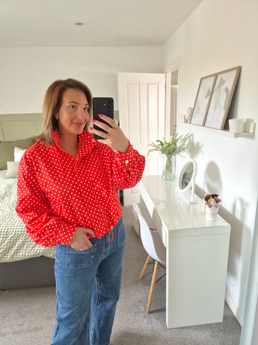 Red polka dot jacket