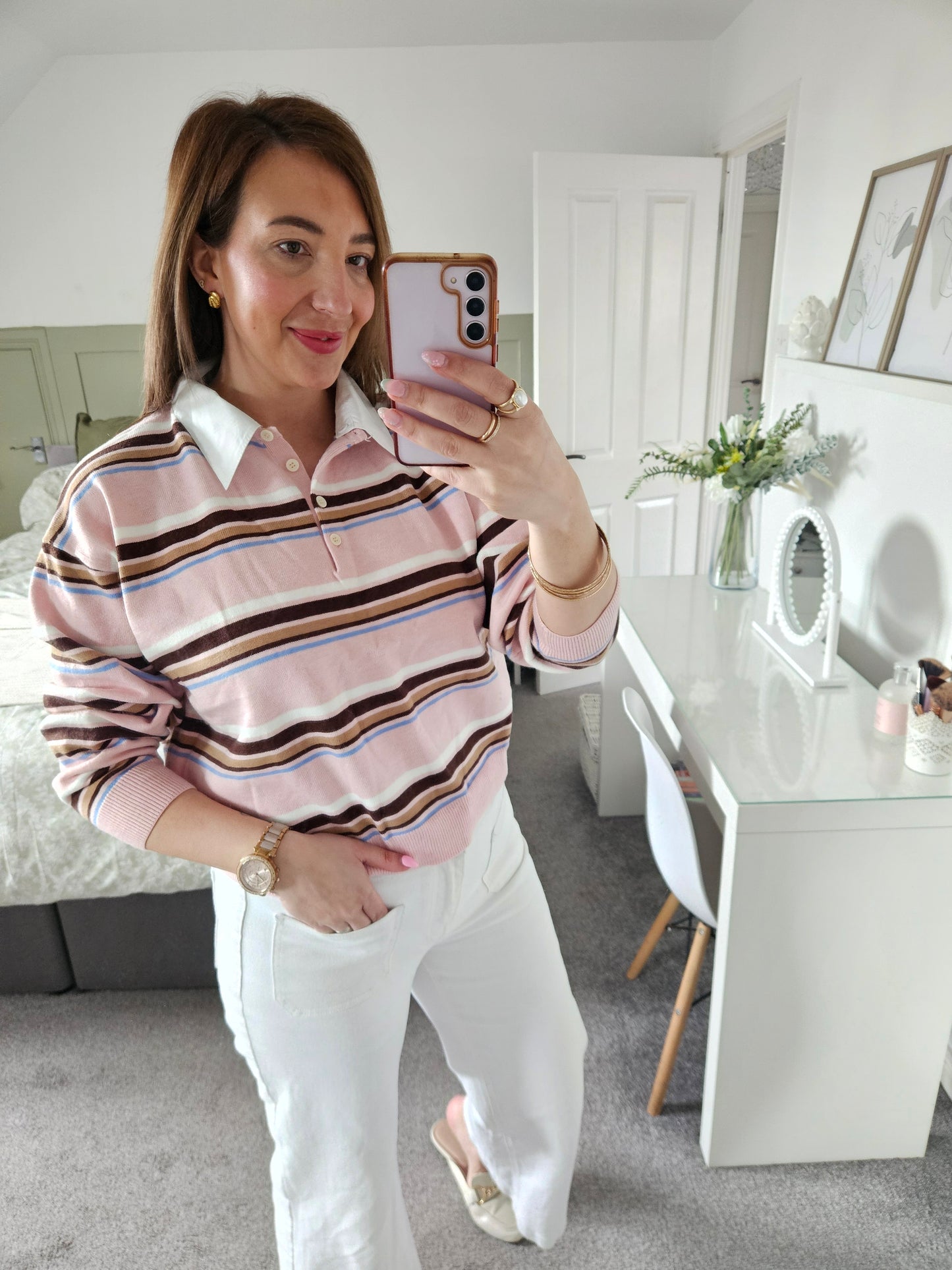 Pink collared knit