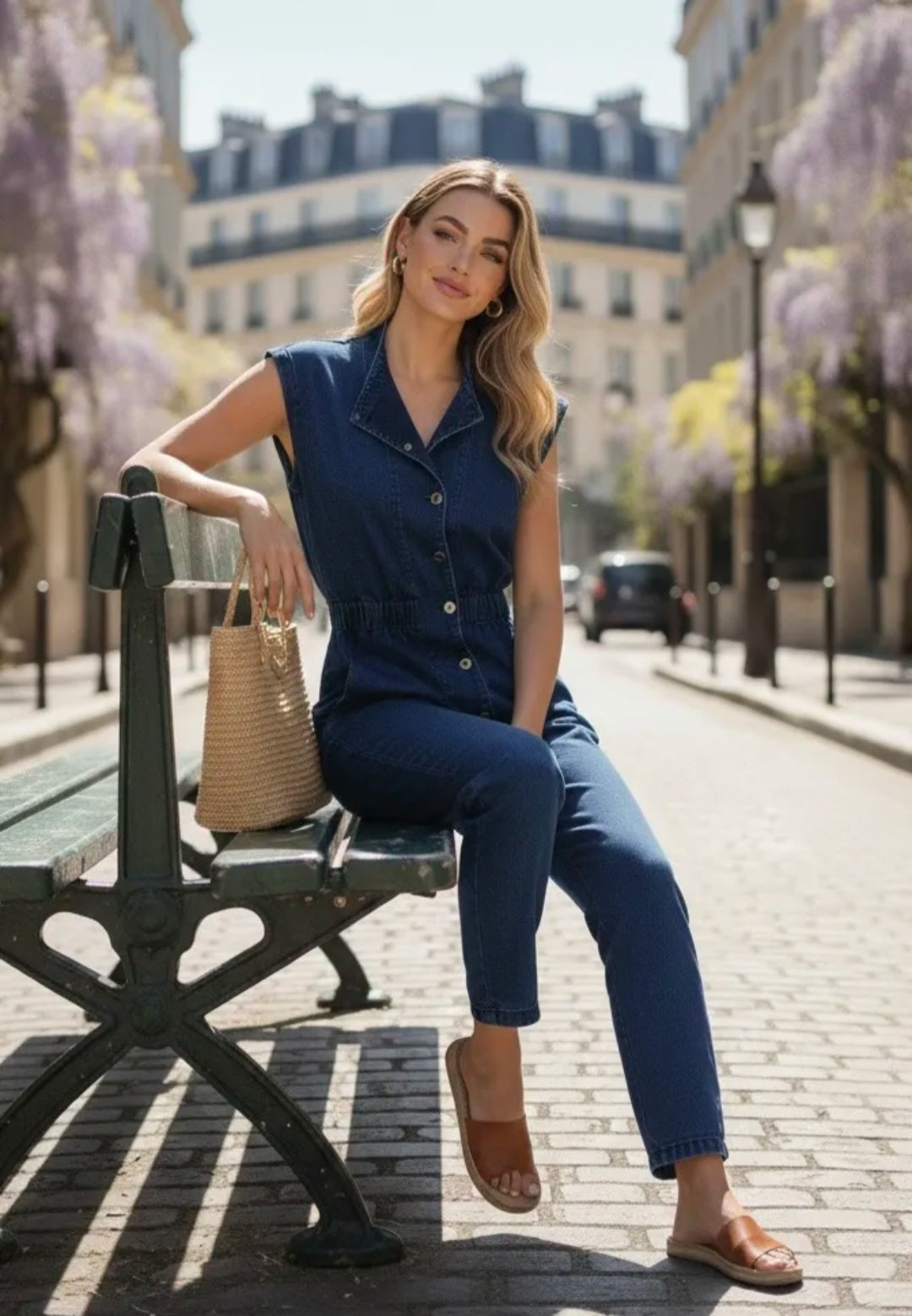 Dark blue denim jumpsuit
