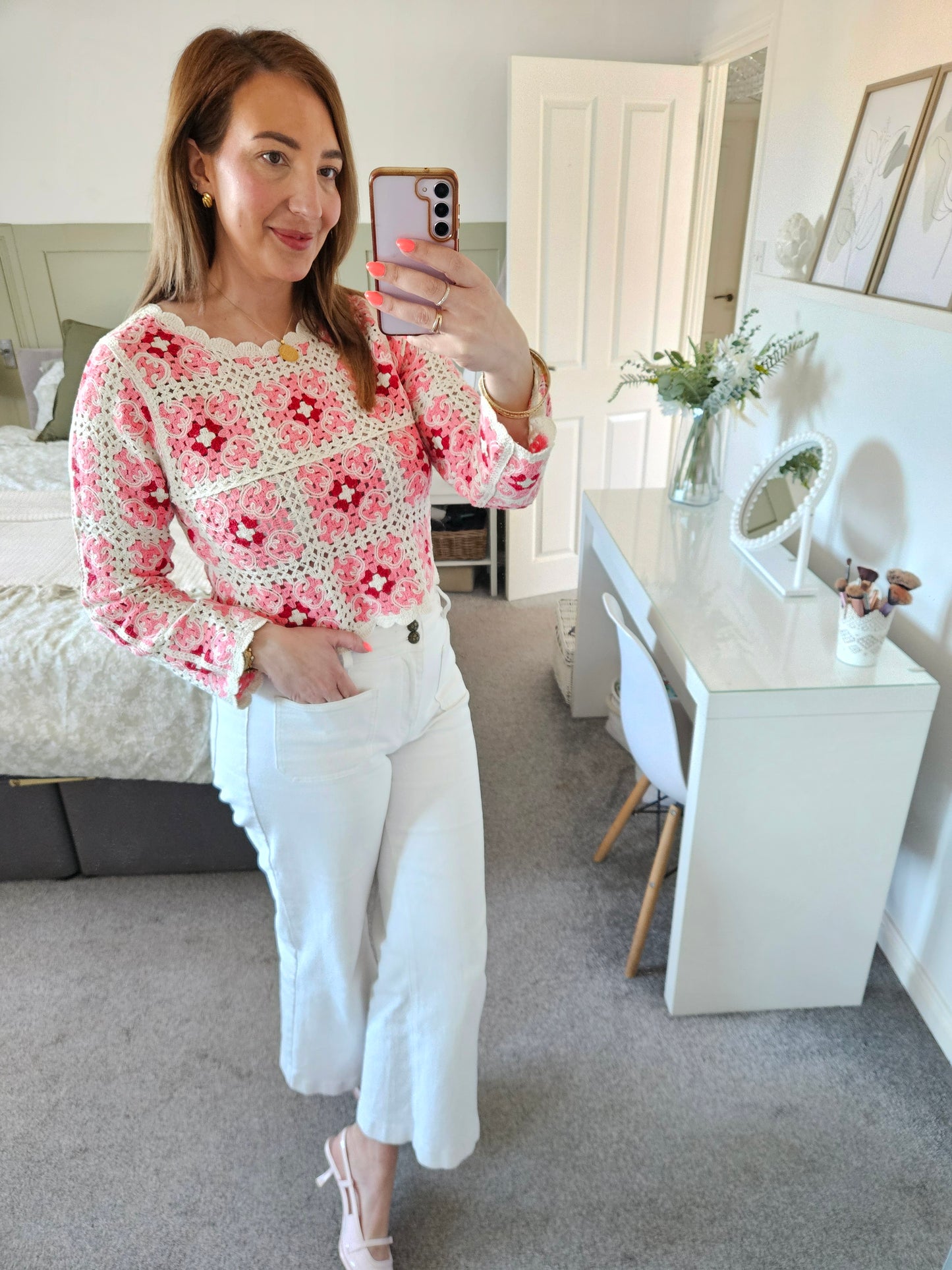 Pink & Cream Crochet top