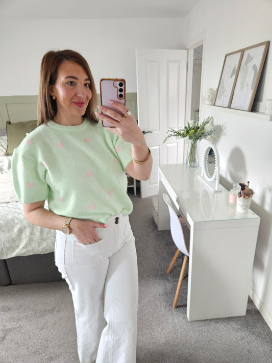 Lime and pink Heart knit