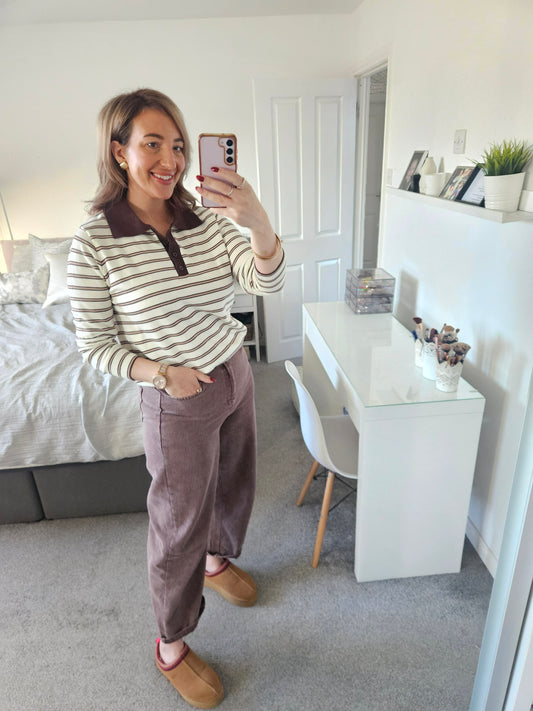 Brown barrel style jeans