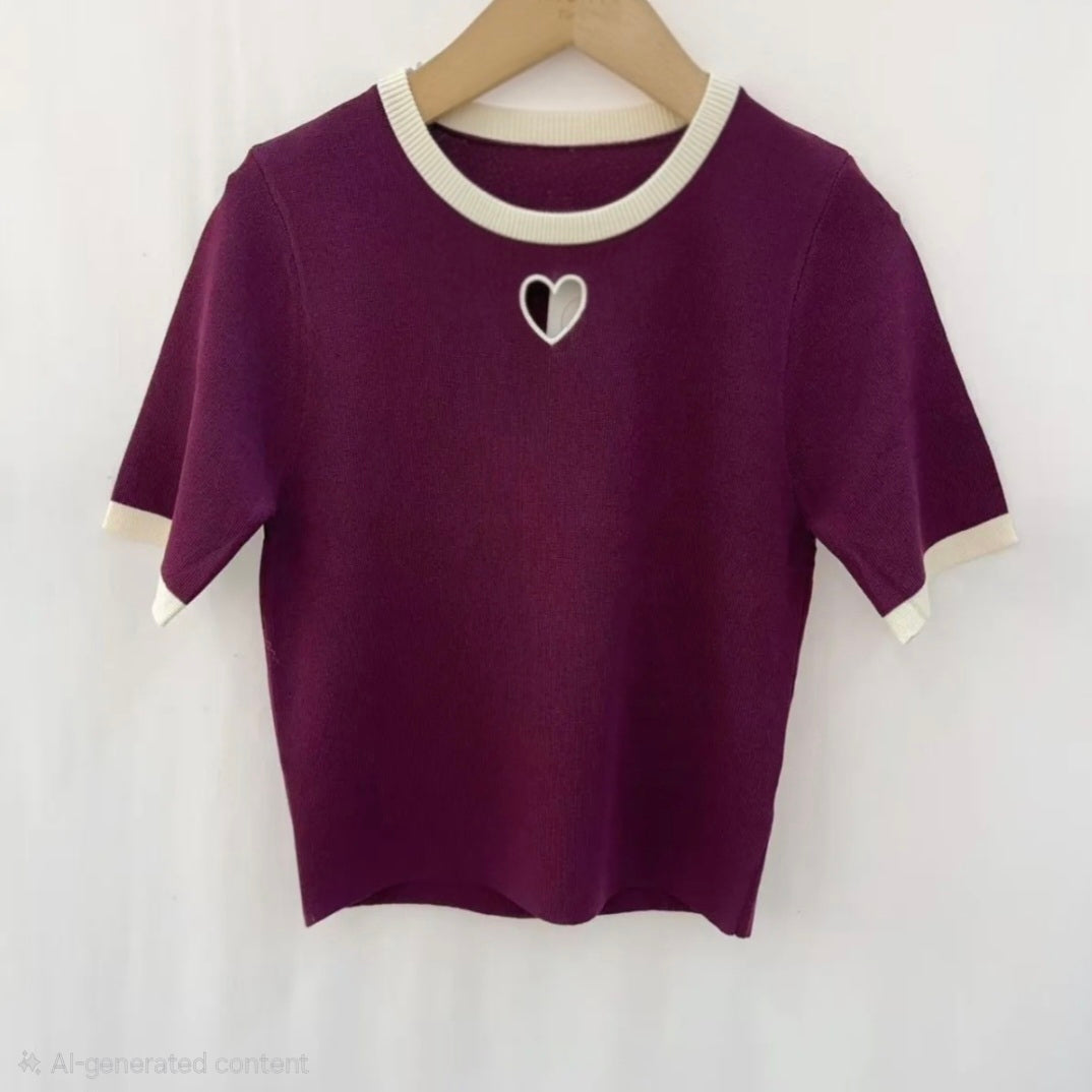 Burgundy heart detail top