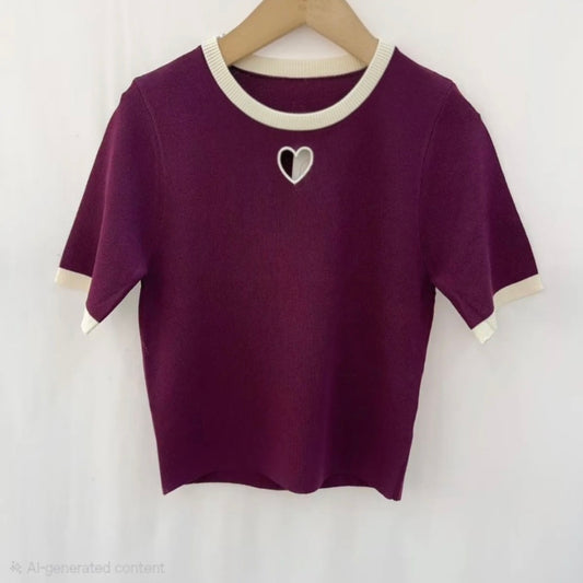 Burgundy heart detail top