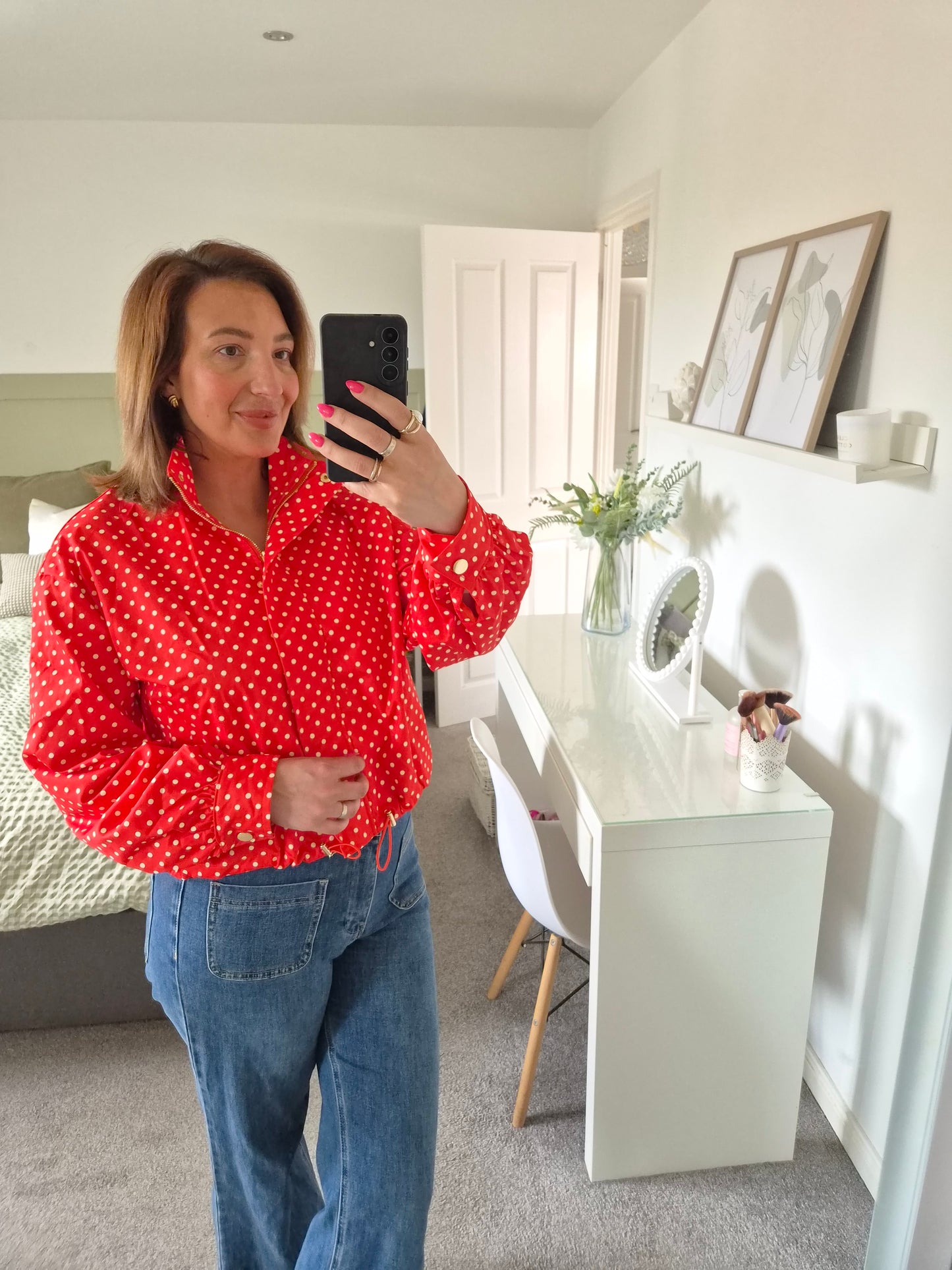 Red polka dot jacket