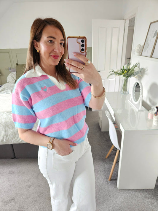 Pink and blue knit