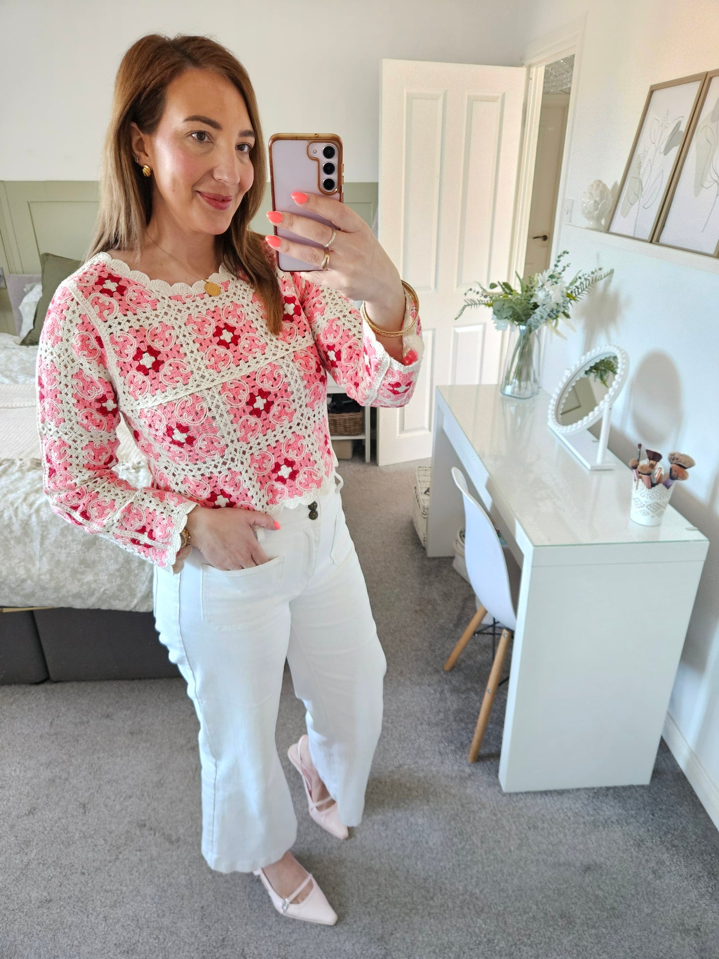 Pink & Cream Crochet top