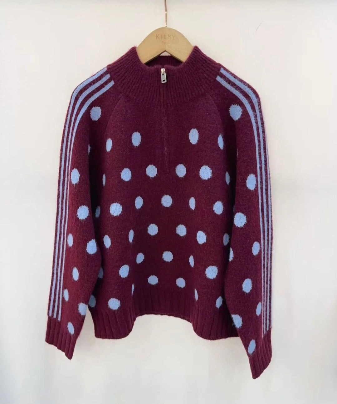 Burgundy and polka dot jumper