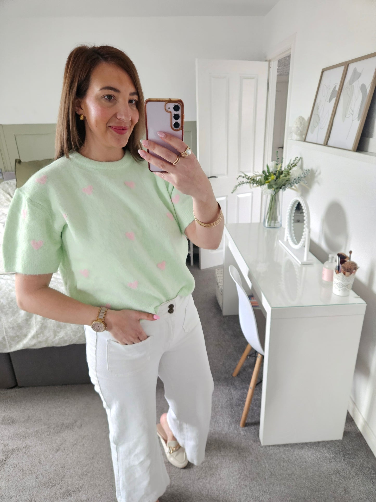 Lime and pink Heart knit