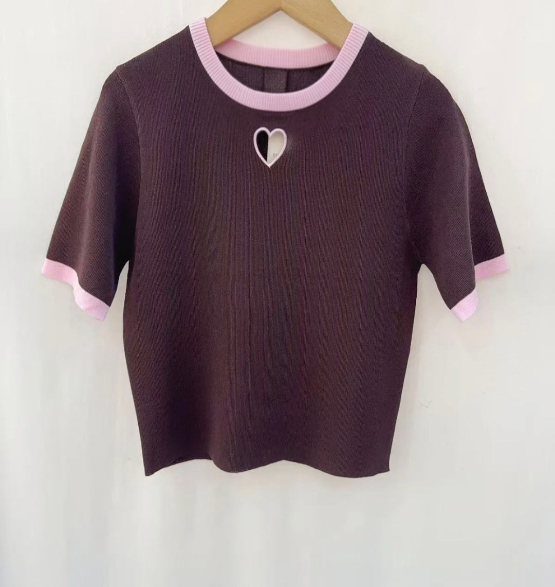 Brown heart detail top