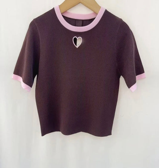 Brown heart detail top